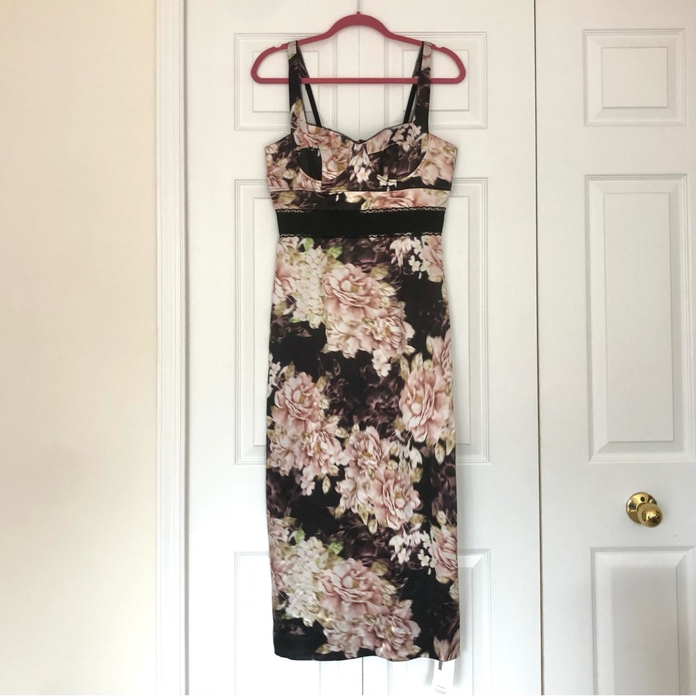 🤩💕 Sz8 Reformation The Collection Silk Pink on Black floral dress - Picture 2 of 15